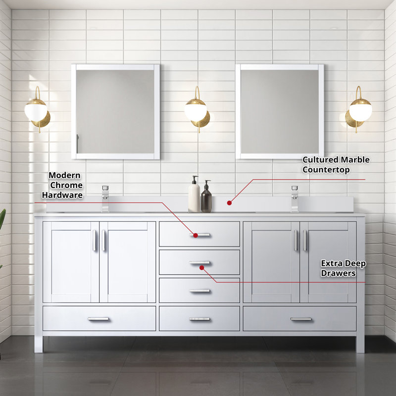 Jacques 80" Double Bathroom Vanity Set, White, White Cultured Marble