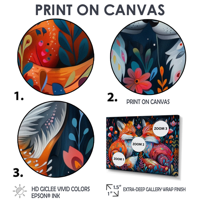 Cowart - Renard, art mural animal, H 28 po x l 60 po, Cadre flottant blanc