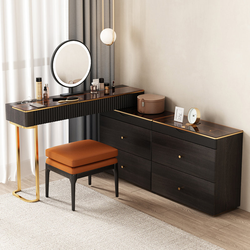 Dressing Table with Mirror, Black/Brown