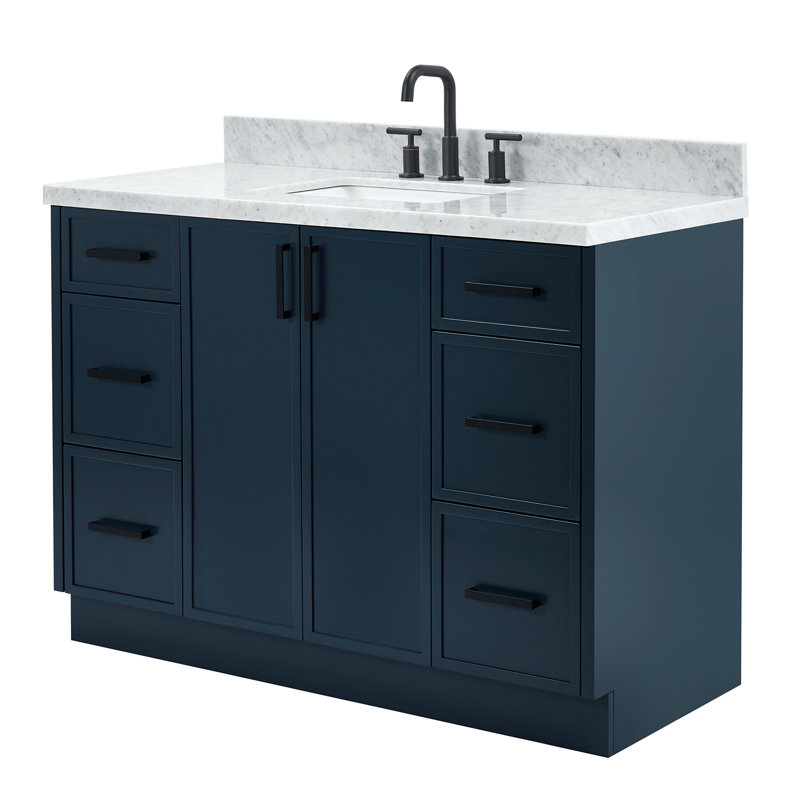 ARIEL Kelly 55 Single Sink Bathroom Vanity with Italian Carrara Marble Top, Midnight Blue, 55"