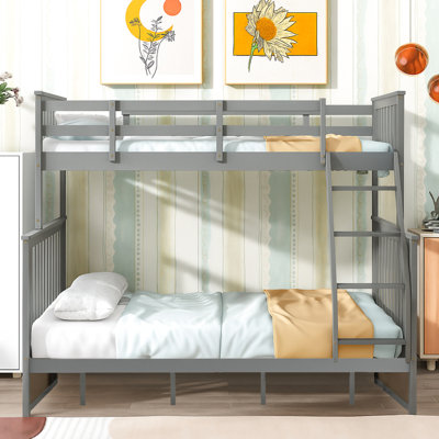 Lit superposé simple au-dessus de double en bois gris, équipé et doté de caractéristiques, construction en pin robuste, peut être divisé en deux pour plus de commodité, pas de sommier nécessaire, rampe supérieure - protection de la longueur, bas