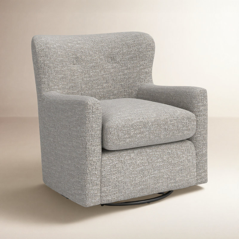 Bendigo Upholstered Swivel Barrel Chair, Granite Performance Weave