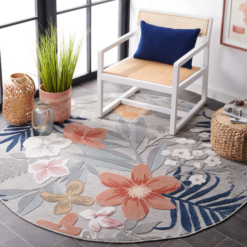 Seekonk Machine Woven Floral Indoor and Outdoor Area Rug , Round 6'5"