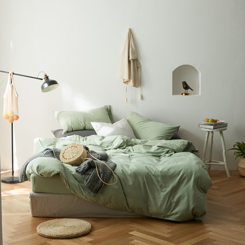 VCLIFE Luxury Soft 100% Cotton Duvet Cover Set, King Duvet Cover + 2 King Pillowcases, Mint Green