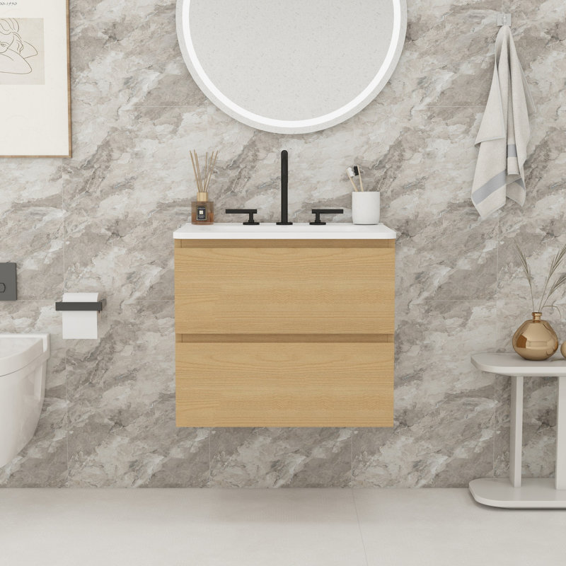 Bathroom Vanity with Ceramic Sink, Oak, Triple