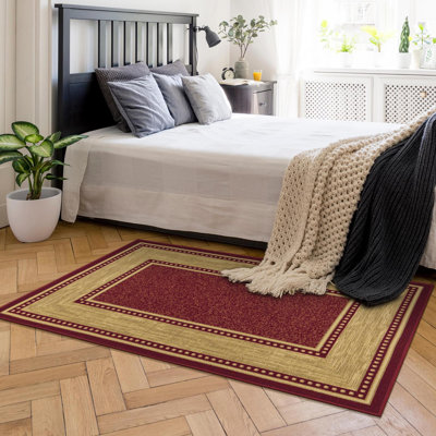 Non-Slip Border Area Rug For Living Room, Hallway, Entryway Rug, Red