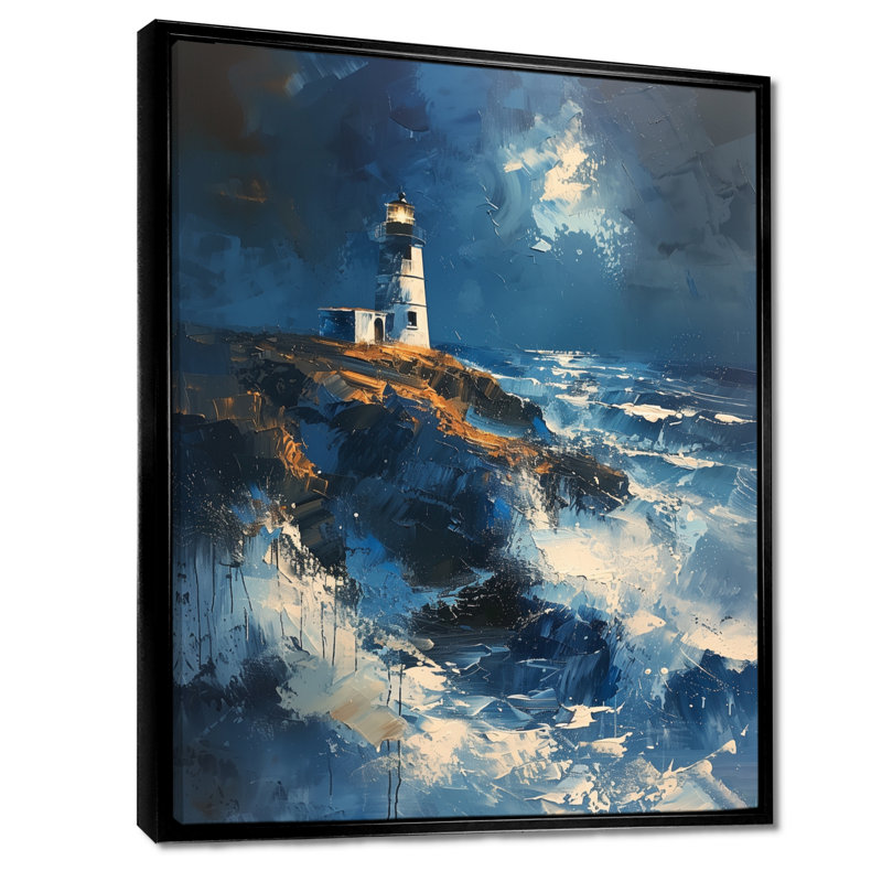 Décoration murale phare bleu orageux II - Phares, H 24 po x l 32 po, Cadre flottant noir