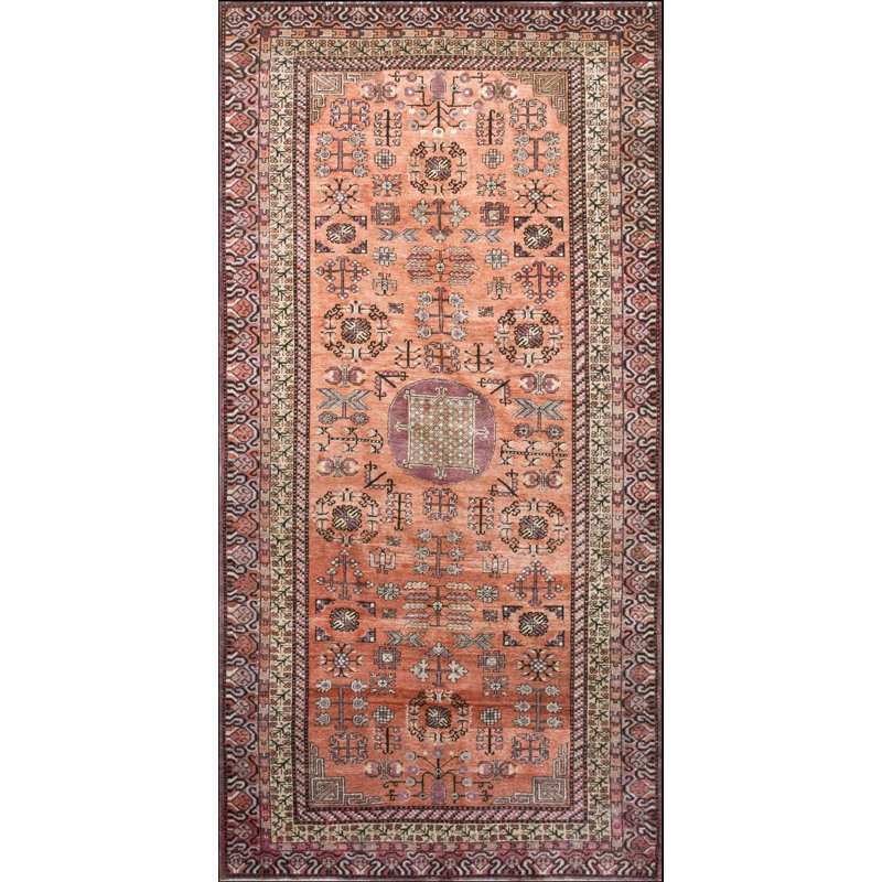 Antique Tribal Khotan East Turkestan Coral Color 1900s Rug