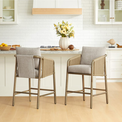 Modern Wood & Rope-Woven Counter Stool