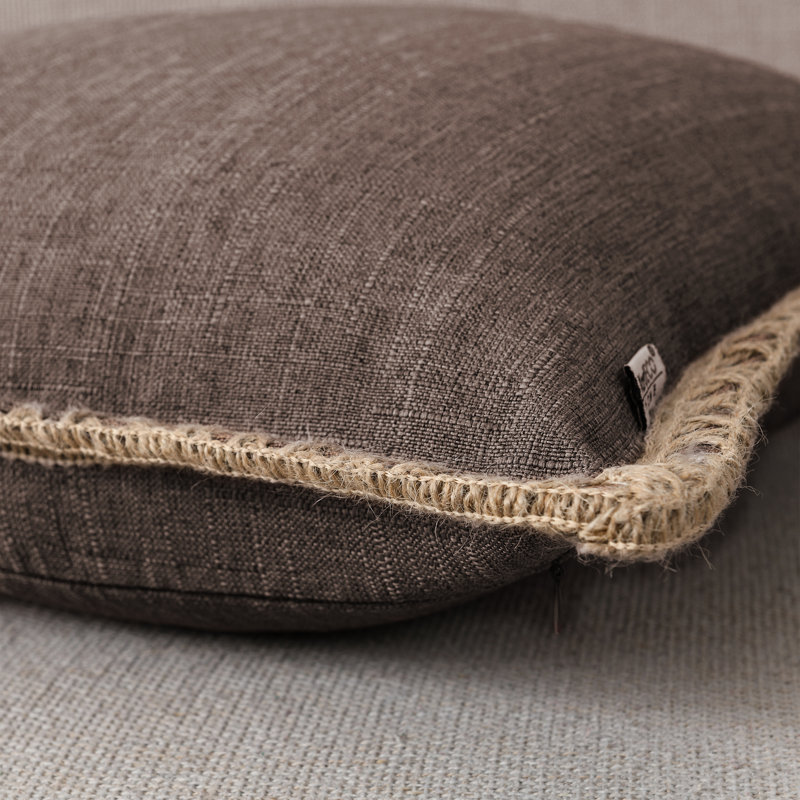 NordECO HOME Farmhouse Trimmed Burlap Linen Polyester Pillow Cover (Set of 2)