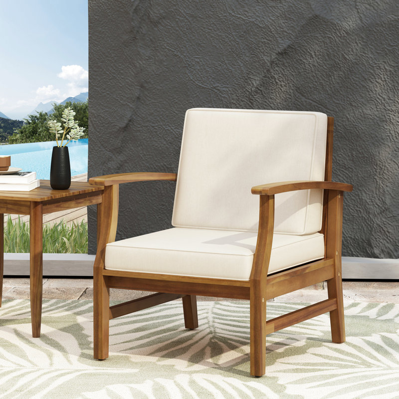 Chaise de patio en bois avec panneaux sophistiqués, structure club crème moderne de 4,00 po d'épaisseur