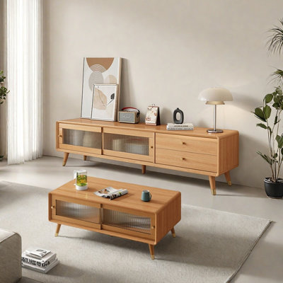 Ensemble de meuble télé et table basse en bois de pin