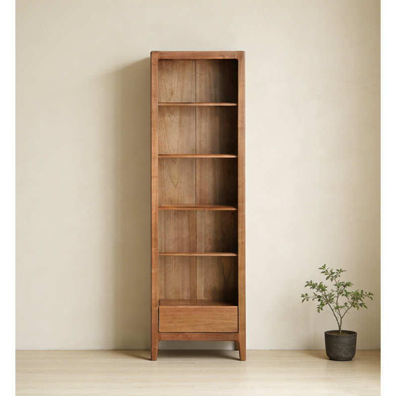 Ash Wood Bookshelf with Drawers, 74.8" H x 22.8" W x 11.8" D, One