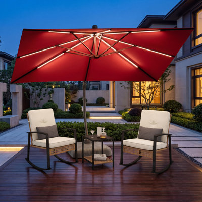 Parasol de patio en porte-à-faux en aluminium 11 x 11 pi avec lumières solaires DEL et base