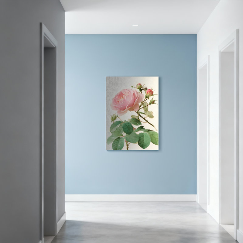 Ensemble de 1 tableau mural floral botanique rose rose, H 36 po x l 24 po