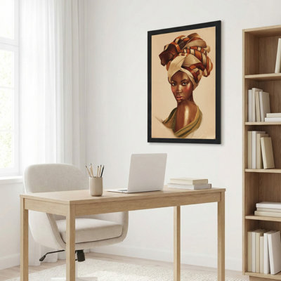 Tableau sur toile représentant une femme africaine portant un foulard (1 pièce)