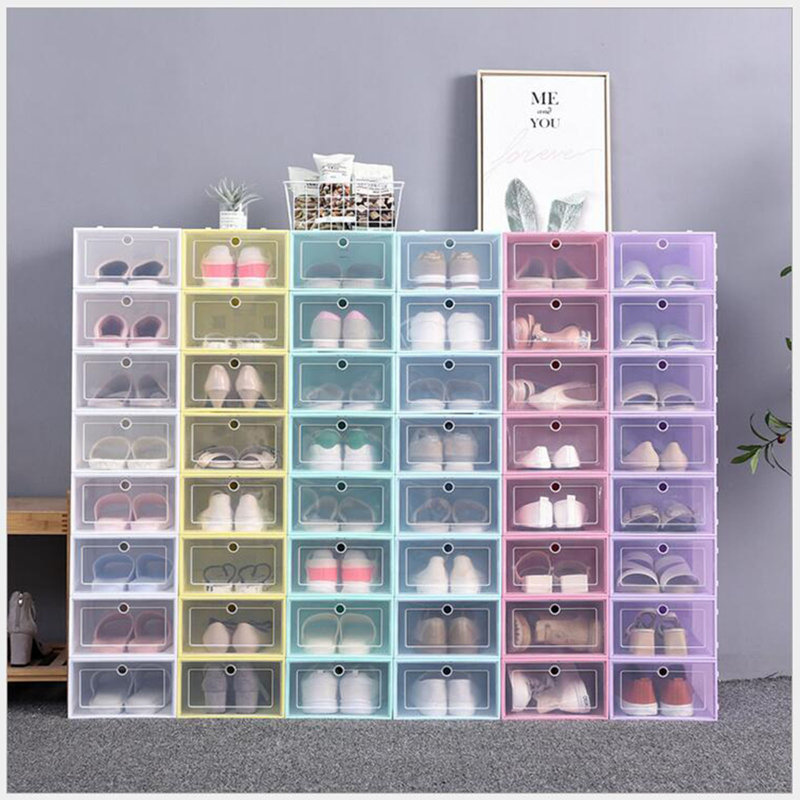 Boîte de rangement pour chaussures pliable et transparente, White, 16.14" H x 12.99" W x 0.39" D
