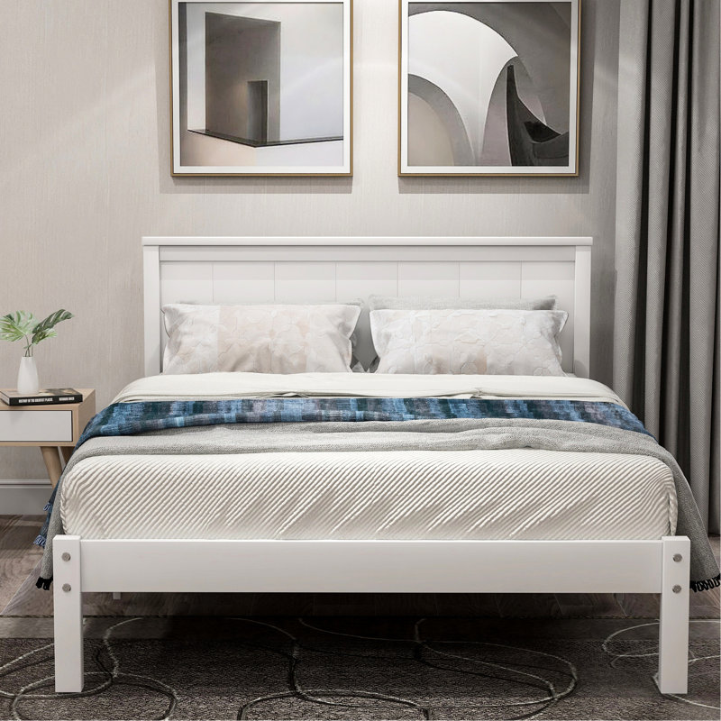 Tête de lit avec lit plateforme simple, lattes de bois, sans sommier, support de lattes blanc inclus, coloris