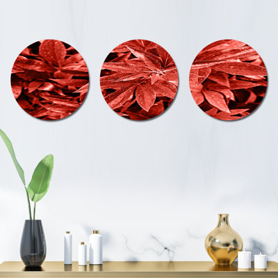 Ensemble de 3 décorations murales feuilles de pivoines fraîches avec rosée