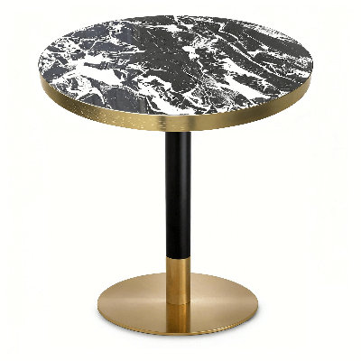 Table de salle à manger carrée en pierre frittée de 30 po avec base en métal doré - Usage commercial et résidentiel pour les cafés, les restaurants et les petits espaces