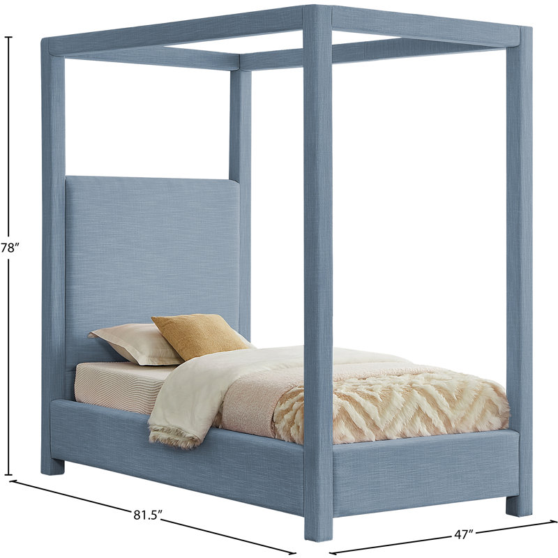 Mistaya Dunwich Solid Wood and Upholstered Platform, Sky Blue Linen , Twin