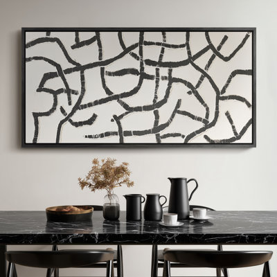 Black and White Modern Abstract Lines for Office Print Wall Art