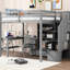 Lit mezzanine double avec bureau en L, tiroirs, armoire et escalier de rangement gris-1353927499