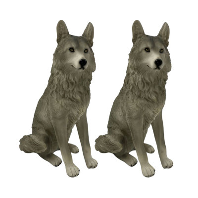 "Ensemble de 2 pièces" ICE ARMOUR 6 "H loup assis Figurine Statue ornement maison / décoration de chambre et idées de cadeaux parfaits pour le réchauffement de la maison, les fêtes et les anniversaires