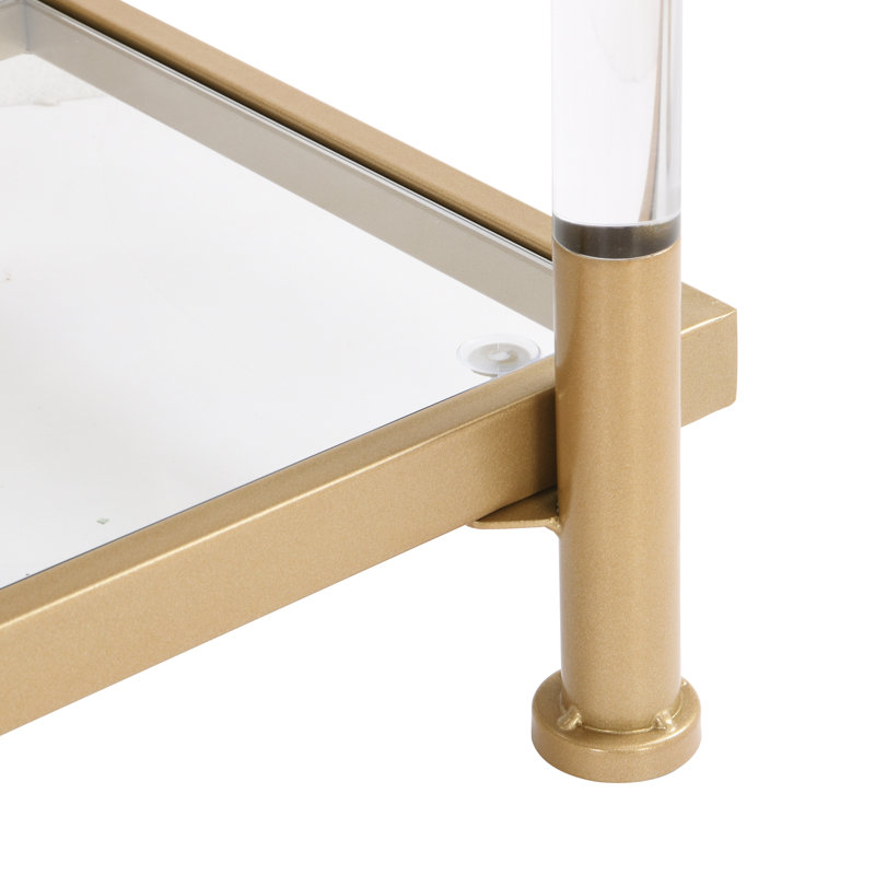 43'' Golden Glass and Metal Console Table with Storage