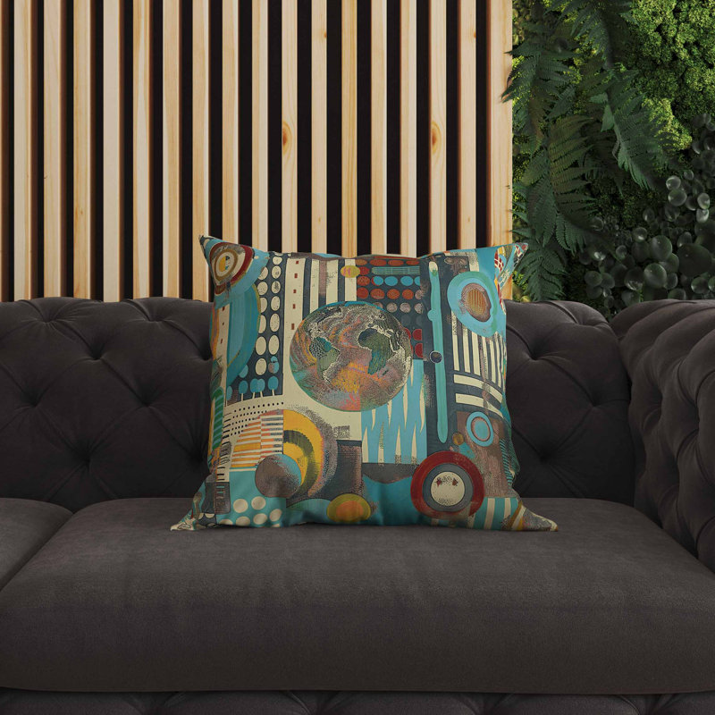 Coussin intérieur / extérieur Orbital Echoes, Carré 16 po, Bleu / Vert