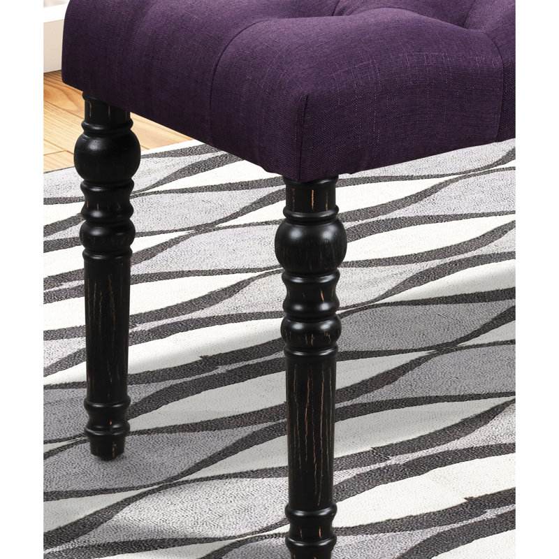 Purple Dining Bench With Button Padding - Solid Wood Frame & Black Finish 48"W X 16"D 19.5"H Fabric From Turned Legs 48W 16D 19.5H In