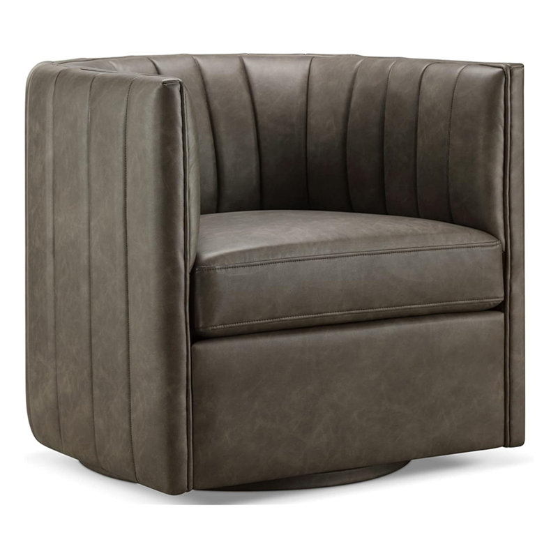 Fauteuil demi-tonneau pivotant de 31,1 po Murtaugh, Similicuir brun foncé