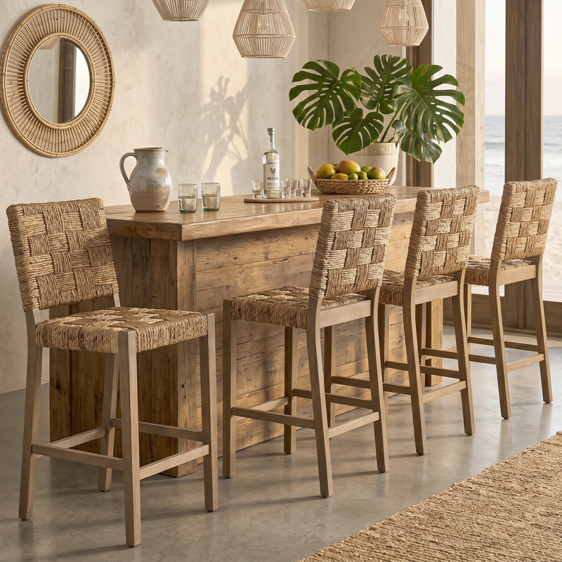 Tabouret de comptoir Minkler, 4, Brown/Banana Leaf