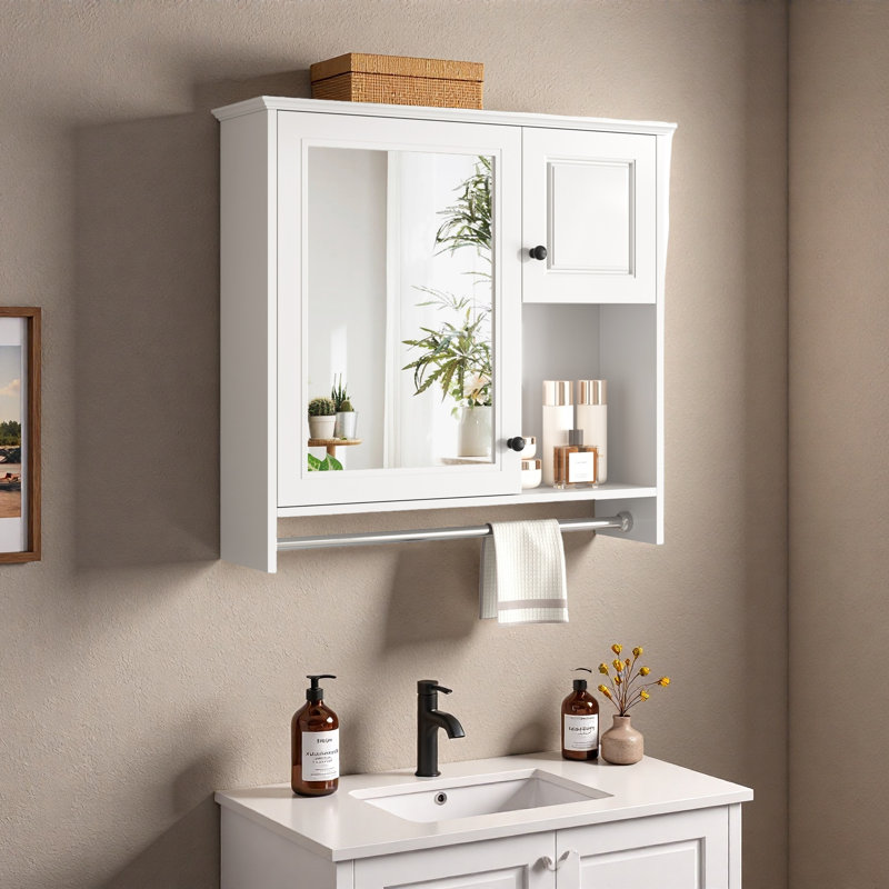 Armoire murale de salle de bain 30 po avec miroir, armoire à pharmacie murale avec 2 tablettes, armoire de rangement avec porte à miroir