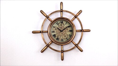  Mantel Clocks - Brass Ships Wheel Mantel Clock with Rope ON  Teak Wood Base - Nautical Decor : Home & Kitchen