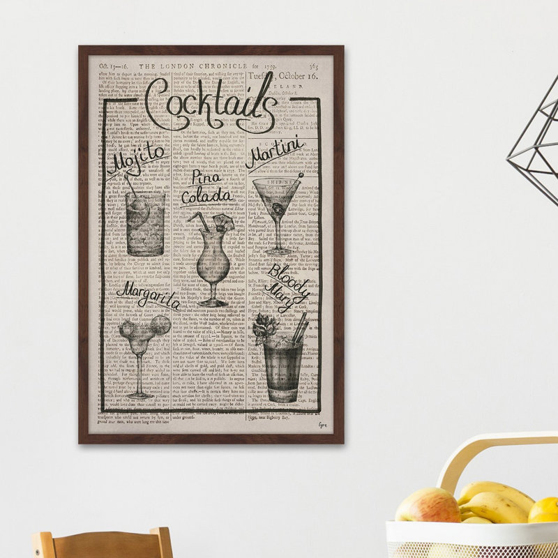 «Cocktail menu» par Eyre Tarney - impression encadrée, H 36 po x l 24 po x P 1,5 po