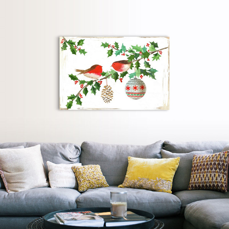 Oiseaux rouges, reproduction d’art sur toile, Toile tendue, H 32 po x l 48 po x P 1,25 po