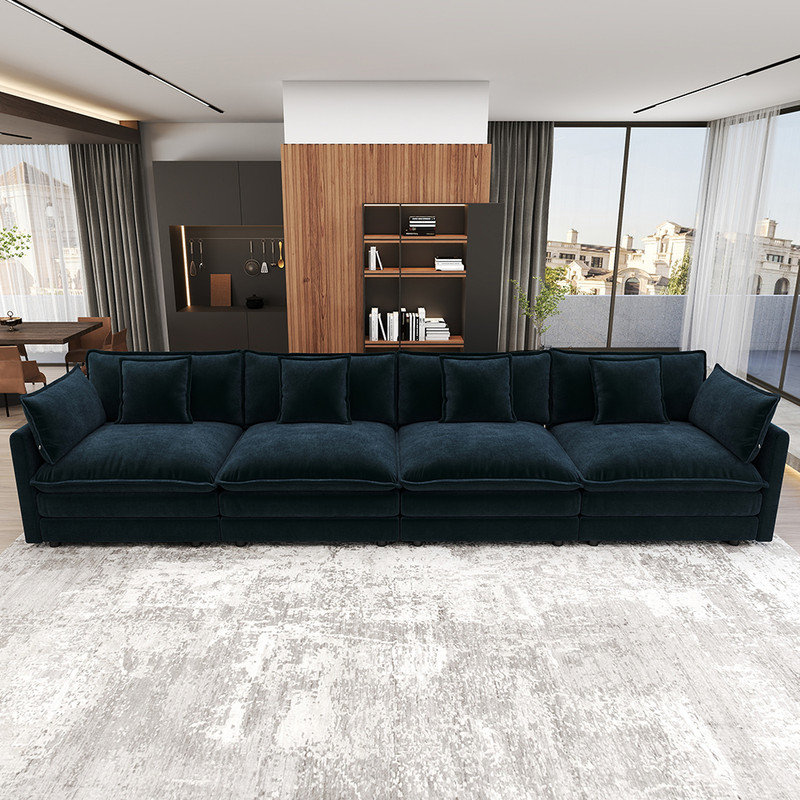 146.5'' Modern Minimalist Style Chenille 4-Seat Sofas, Blue