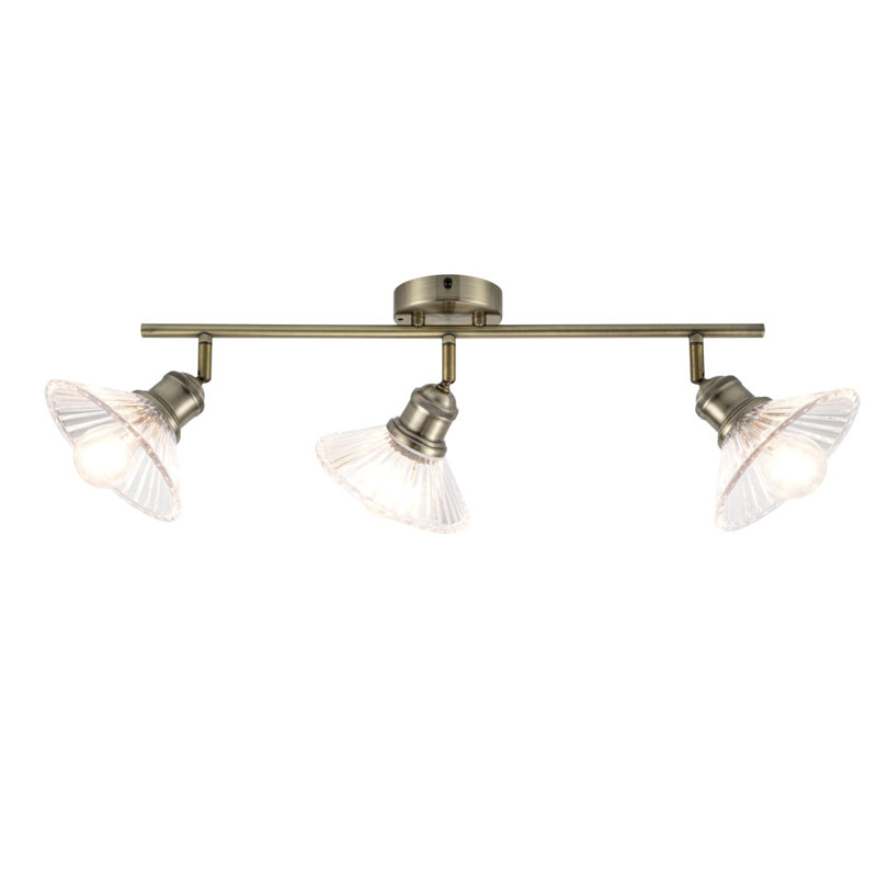 Milan Bathroom 3 Light Modern Ribbed Glass Spotlight - IP44, 55x16x21cm, 3xE27. Max. 15W LED (Bulb not included)