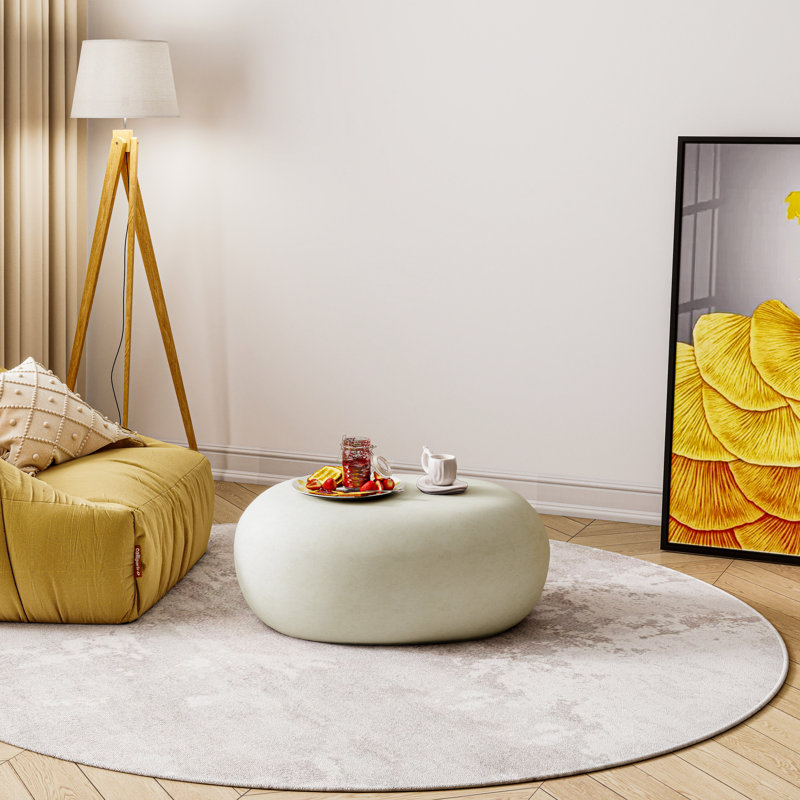 Pruitt 27.95" Concrete Pebble Coffee Table, White