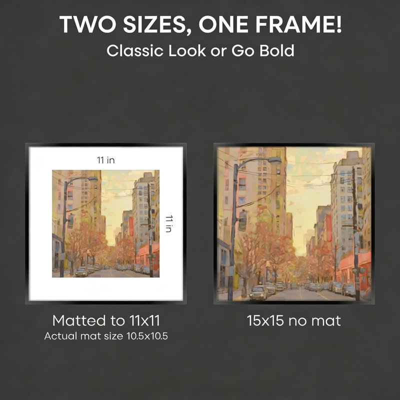 15X15 Square Picture Frame With Mat - Modern Black Aluminum Frame With Tempered Glass And Wall Hanging Kit, Set Of 1, 1
