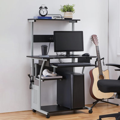 Ulloa Iron Computer Desk with Built-In Electrical Outlet