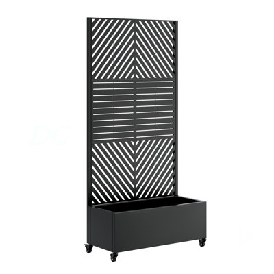 Boîte à fleurs en métal avec treillis, lit de jardin surélevé en métal avec treillis 73 po x 35 po x 16 po, boîte à fleurs en métal avec trous de drainage et roues verrouillables et écran d'intimité pour plantes grimpantes, légumes, vignes