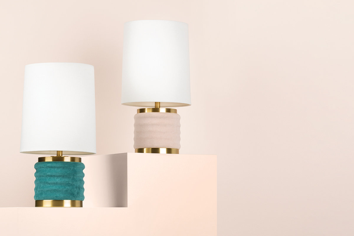 Caney Metal Table Lamp, Aged Brass/Blush