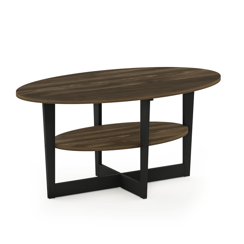 Yalim Sled Oval Coffee Table with Storage, Black, Columbia Walnut