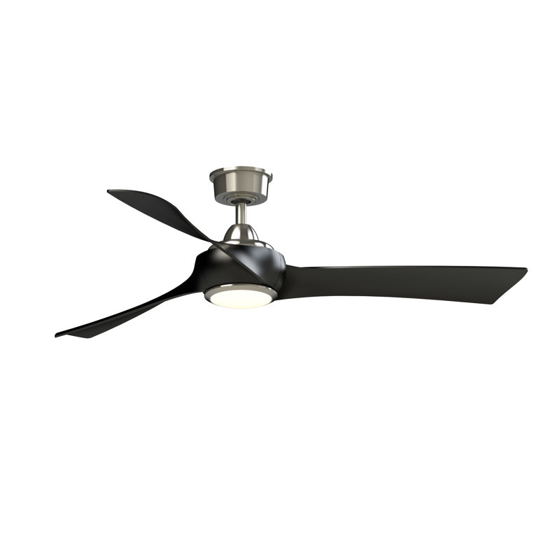 Wrap Custom 56 inch Indoor/Outdoor Ceiling Fan with LED CCT Select Light Kit - Brushed Nickel with Black blades, Black