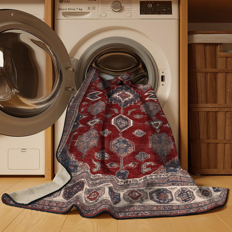 Tapis persan noir lavable à la machine, Rond 5 pi
