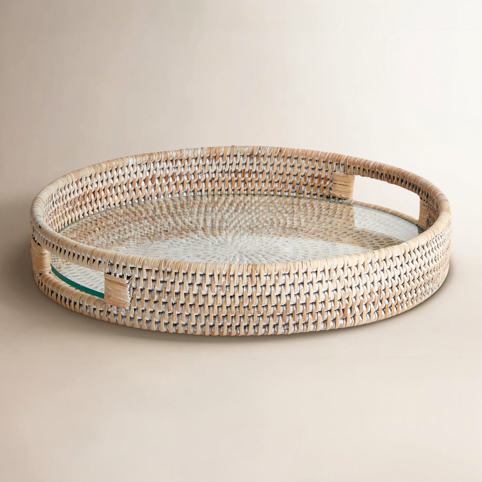 Mariska Round Glass Tray, Ivory