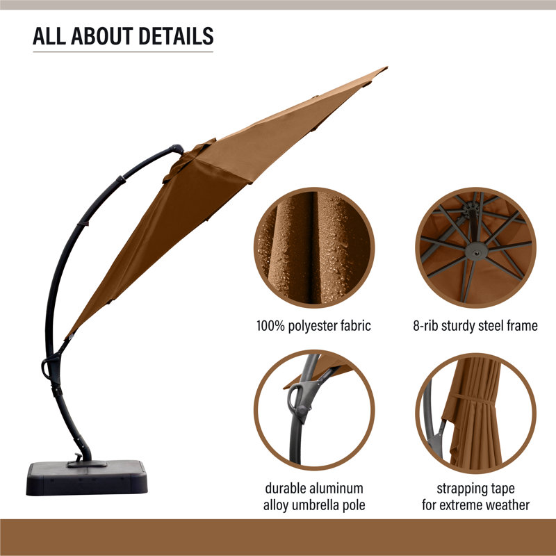 Tan 11 FT Cantilever Patio Umbrella with Base and 360° Rotation