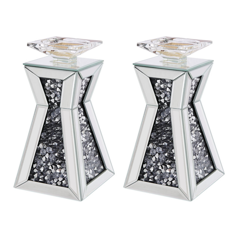 Bougeoir de table en miroir, H 11,5 po x l 5,4 po x P 5,4 po